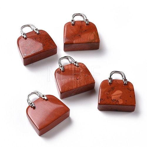 Natural Red Jasper Brass Pendants KK-E274-01P-019-1