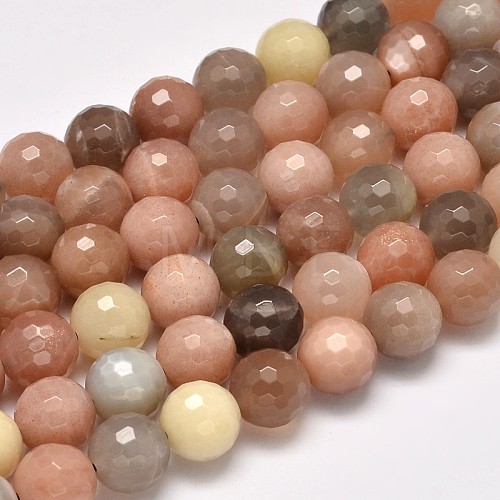 Grade AA Natural Multi-Moonstone & Sunstone Faceted Round Beads Strands G-M296-07-6mm-1