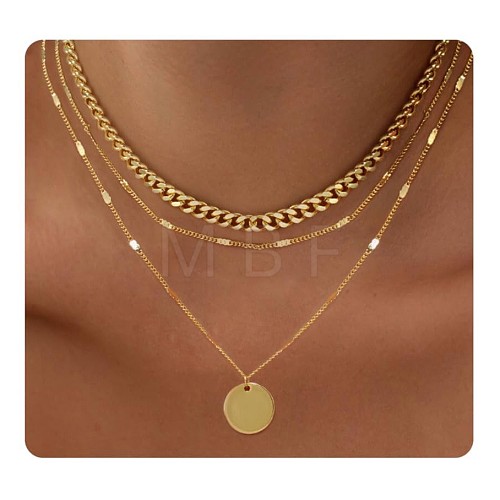 3Pcs Brass Disc Pendant 3 Layer Necklaces for Women FS-WG7502D-04-1