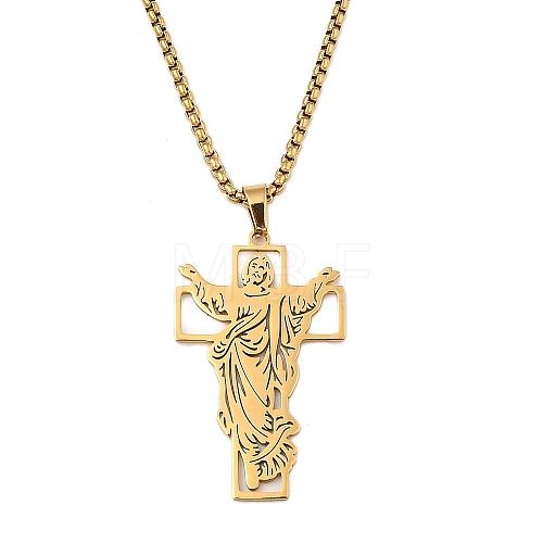 201 Stainless Steel Religion Pendant Box Chain Necklaces for Women NJEW-U018-02G-04-1