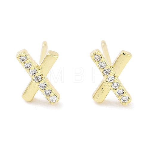 Brass Micro Pave Clear Cubic Zirconia Studs Earring EJEW-S217-G13-1