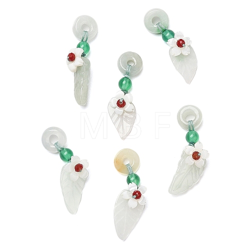 Natural Jadeite & Natural Green Onyx Agate & Crystal Dnout/Leaf Pendant Decorations G-G008-06-1