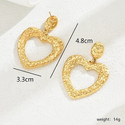 Gorgeous Vintage Stainless Steel Gold Plated Irregular Metal Texture Heart Exaggerated Lady Earrings RH6576-1-1