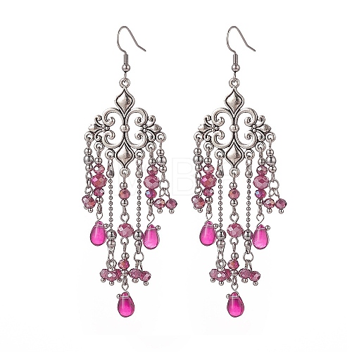 Glass Teardrop Tassel Chandelier Earrings EJEW-TA00184-04-1