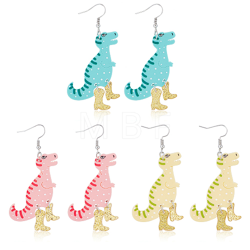 3 Pairs 3 Colors Dinosaur & High Heels Acrylic Dangle Earrings EJEW-AN0002-79-1