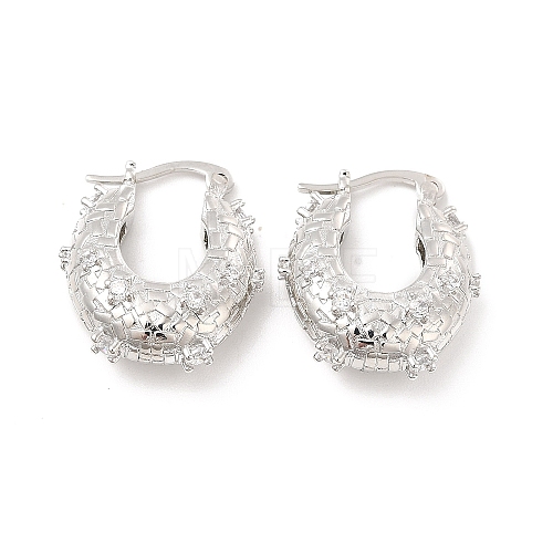 Clear Cubic Zirconia Thick Hoop Earrings EJEW-P213-08P-1