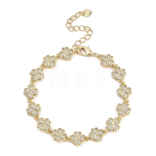 Brass Micro Pave Cubic Zirconia Link Bracelets for Women BJEW-U013-01G-04-1