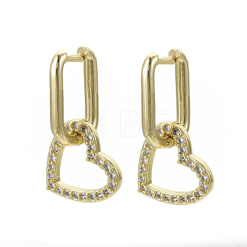 Brass Micro Pave Clear Cubic Zirconia Dangle Huggie Hoop Earrings KK-R137-022-NF-1