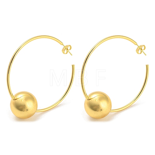 Brass Round Beaded Ring Stud Earrings EJEW-Q785-23G-1