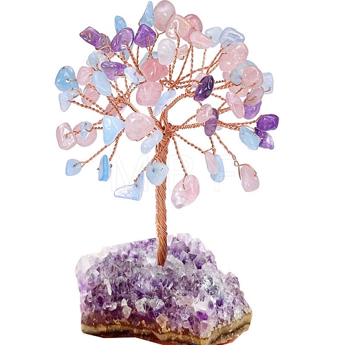 Natural Gemstone Chips Tree of Life Decorations PW-WGF14D3-05-1