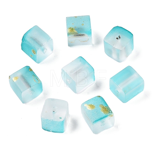 Frosted Glass Beads with Golden Glitter Powder DGLA-NH001-8mm-01C-1