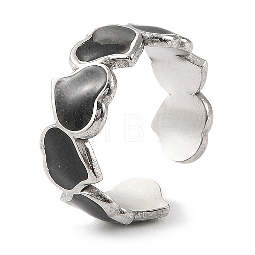 Heart 304 Stainless Steel Enamel Open Cuff Rings for Women RJEW-F166-30P-01-1