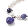 Natural Lapis Lazuli Heart Charm Bracelet with Natural Pearl Beaded Chains for Women BJEW-TA00255-01-4