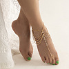 Alloy & Round Imitation Pearl Multilayer Tassel Toe Ring Anklets for Women WG287E3-03-1