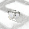 Rectangle 304 Stainless Steel White Shell Cuff Rings for Women RJEW-G346-04P-02-2
