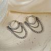 French Style Chain Charm Tassel Brass Cubic Zirconia Hoop Earrings VX4548-1-1