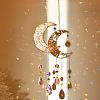 Natural Quartz Crystal Chip & Brass Moon Hanging Suncatcher Pendant Decoration PW23041124042-1