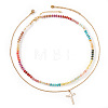 Stainless Steel Religion Cross Pendant Colorful Natural Gemstone Rondelle Beaded Double Layer Necklaces for Women CO5137-6