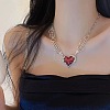 Skeleton Hand Heart Alloy Dark Red Enamel Gothic Pendant Necklaces for Women FS-WG8B830-01-2