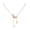 Natural Rose Quartz Chip Beads Moon Pendant Brass Cable Chain Necklaces for Women NJEW-TA00257-03-2