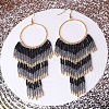 Alloy Glass Seed Beads Ring Tassel Dangle Earrings FS-WG48D5F-03-1