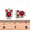 304 Stainless Steel Pave Natural Red Jasper and Ruby Rhinestone Owl Charms STAS-T064-66P-3