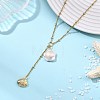 Summer Natural Baroque Keshi Pearl & 304 Stainless Steel Sea Animal Pendant Satellite Chain Y Lariat Necklaces NJEW-JN06049-03-1