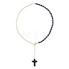 Natural Lava Rock & Evil Eye Lampwork 304 Stainless Steel Cable Chain Lariat Necklaces for Women NJEW-JN06651-3