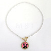 Easter Alloy Enamel Flat Round with Rabbit Pendant White Round Imitation Pearl Beaded OT Necklaces FS-WG9ECA9-01-5