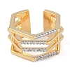 Hexagon Brass Micro Pave Clear Cubic Zirconia Multi-layer Open Cuff Ring for Women RJEW-Q819-17G-2