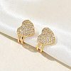 Valentine's Day C-Shaped with Heart Brass Micro Pave Clear Cubic Zirconia Cuff Earrings EJEW-L316-01G-08-2