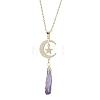 Electroplated Natural Quartz Crystal with Moon and Star Pendant Necklaces NJEW-JN04686-4