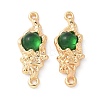 Brass Pave Green Glass Connector Charms KK-U052-02G-1