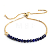 Natural Lapis Lazuli Faceted Round Beaded Adjustable Brass Box Chain Slider Bracelets for Women QE7421-8-1