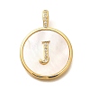 Rack Plating Brass Micro Pave Clear Cubic Zirconia Pendants with Shell KK-M309-42G-J-1