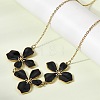 304 Stainless Steel Enamel Black Flower Bib Necklaces for Women NJEW-P352-01G-3
