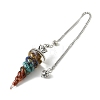 Resin Dowsing Pendulum Pendants with Natural & Synthetic Gemstone Chips inside and Iron Chain & Alloy Caps GG-CBAEAD2-01E-2
