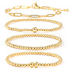 4Pcs Minimalist Brass Beads Stretch Bracelets & 304 Stainless Steel Paperclip Chain Bracelets Set for Women XV4057-1-3