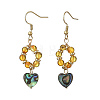 Heart Natural Amber & Abalone Shell/Paua Shell Dangle Earrings EJEW-JE07358-02-3