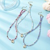 3Pcs 3 Styles Brass Heart Locket Pendant Faceted Round  Natural Amethyst & Rose Quartz & Dyed Agate Beaded Necklaces NJEW-JN05737-1