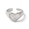Shell Heart Open Cuff Ring for Women RJEW-C091-07P-01-2