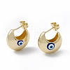 Enamel Crescent Moon with Evil Eye Stud Earrings EJEW-A093-01G-02-1