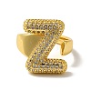 Letter Brass Micro Pave Clear Cubic Zirconia Open Cuff Ring for Women RJEW-N046-03Z-G-2