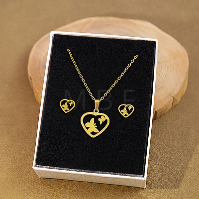 304 Stainless Steel Pendant Necklaces & Stud Earrings Sets WG82A44-05-1