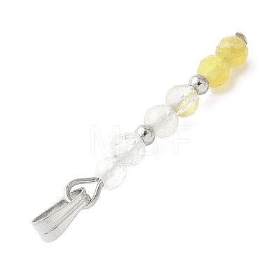 Faceted Round Natural Quartz Crystal & Gold Rutilated Quartz & Yellow Opal Beaded Pendants PALLOY-JF03529-04-1