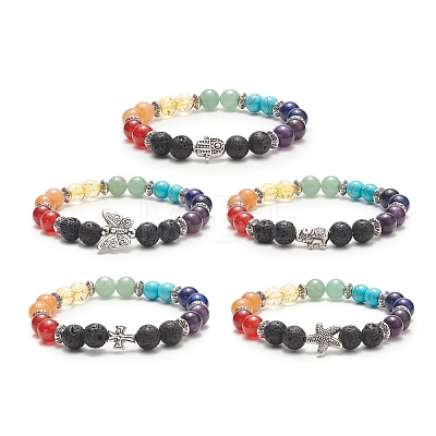 Natural & Synthetic Mixed Gemstone Round Beaded Stretch Bracelet BJEW-JB09261-1