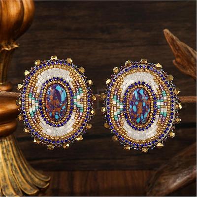 Bohemian Handmade Glass Seed Beads Oval Stud Earrings TF1535-1