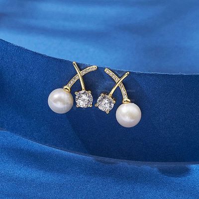 Natural Pearl Ear Studs EJEW-P286-45G-1