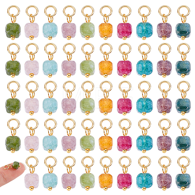 50Pcs Natural Colorful Tourmaline Faceted Table Cut Cube Charms G-HY0002-05-1