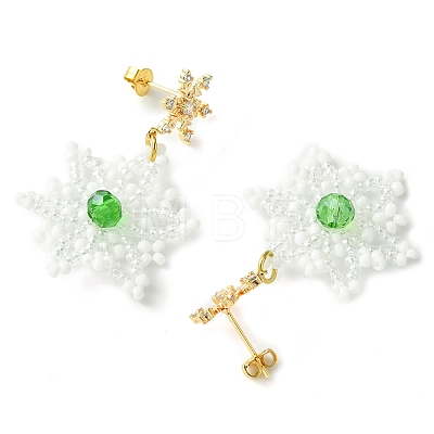 Christmas Snowflake Glass Seed Braided Dangle Earrings EJEW-MZ00233-01-1